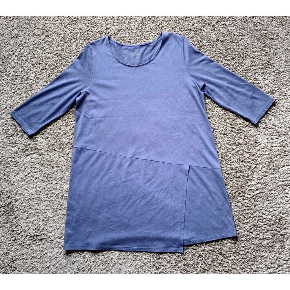J JILL Pure Faux Wrap Tunic 3/4 Womens Size Medium Purple Short Sleeve Lagenlook